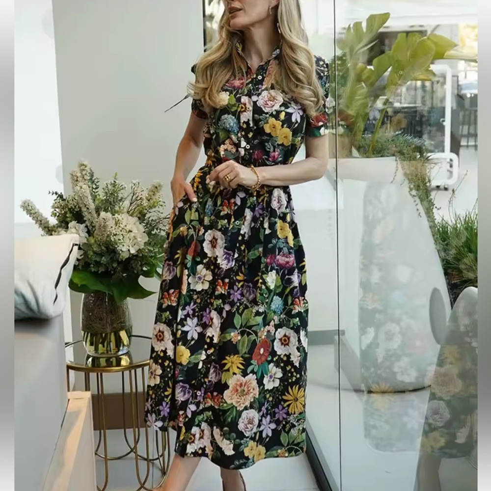 ZARA : Floral Print Poplin Midi Dress